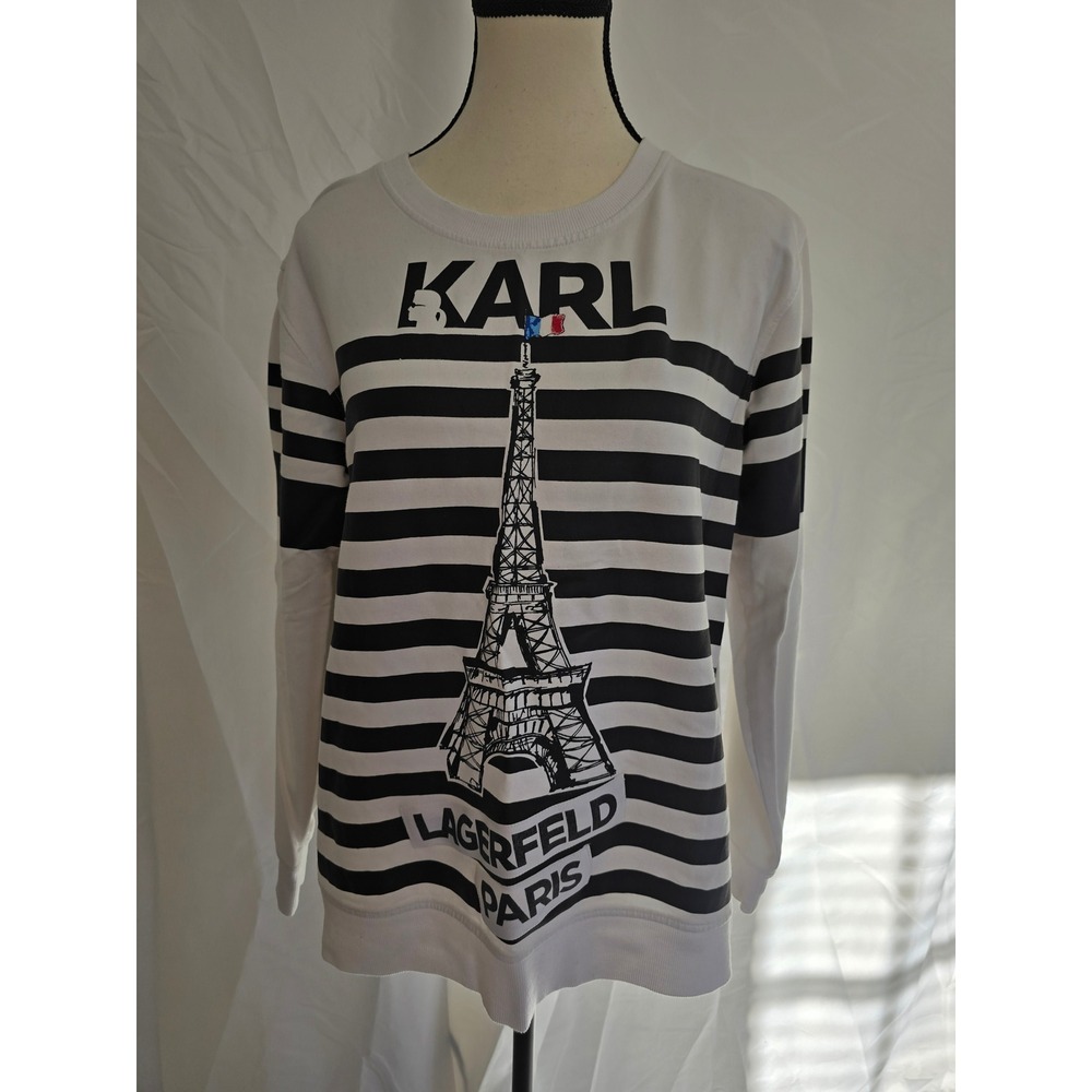KARL LAGERFELD PARIS Eiffel Tower Striped Long Sleeve Crewneck‎ Sweatshirt M